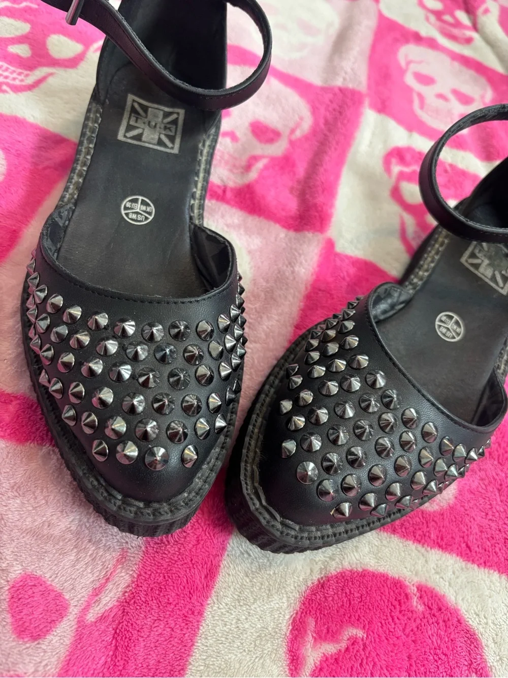 T.U.K. Studded Black Mary Janes Size 8